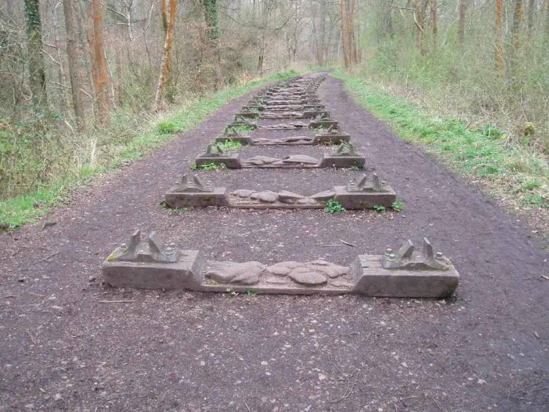 Railway line artwork in the Forest of Dean